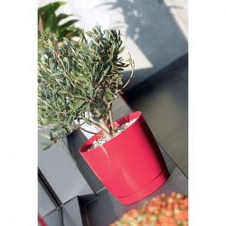 Vaso rotondo con piattino - Coubi - 21 cm - Grafite - 