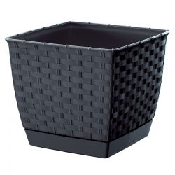 Maceta cuadrada con platillo - Ratolla - 24 cm - Antracita - 