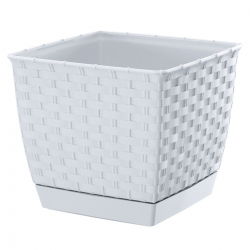 Pot bunga persegi dengan cawan - Ratolla - 24 cm - Putih - 