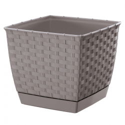 Fyrkantig blomkruka med fat - Ratolla - 24 cm - Mocca - 