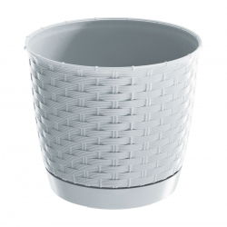 Pot bunga pusaran dengan piring - Ratolla - 14,5 cm - Putih - 
