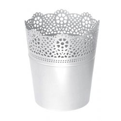 Pot bunga bundar dengan renda - 13,5 cm - Renda - Putih - 