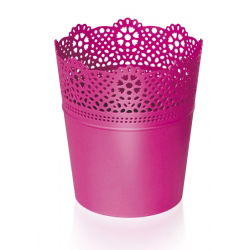 Okrugli cvjetni lonac s čipkom - 16 cm - Čipka - Fuksija - 