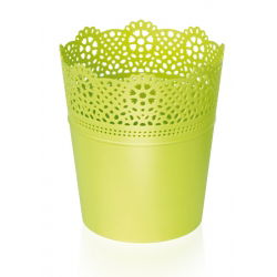 Rund blomkruka med spets - 18 cm - Spets - Lime - 