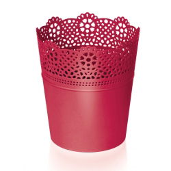 Okrugli cvjetni lonac s čipkom - 16 cm - Čipka - Rapsberry - 