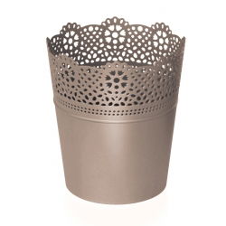 Rund blomkruka med spets - 18 cm - Spets - Mocca - 