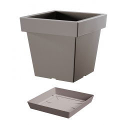 "Lofly" könnyű, négyzet alakú növényi edény csészealjjal - 19 cm - kőszürke - 