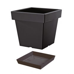 "Lofly" lichte vierkante plantenpot met schotel - 19 cm - antracietgrijs - 