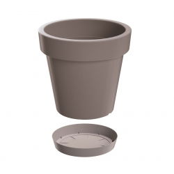 Ľahký okrúhly kvetináč s tanierikom - 13,5 cm - Stone Grey - 