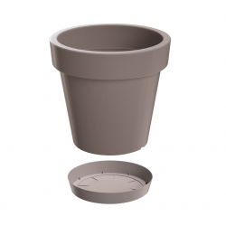 Vaso redondo "Lofly", leve, com pires - 20 cm - cinza-pedra - 