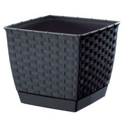 Ghiveci cu flori pătrate cu farfurie - Ratolla - 14 cm - Antracit - 