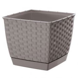 Maceta cuadrada con platillo - Ratolla - 14 cm - Mocca - 