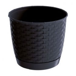 Pot bunga bundar dengan cawan - Ratolla - 22 cm - Antrasit - 