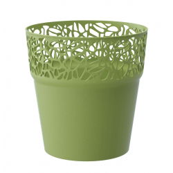 Apvalus gėlių vazonas su nėriniais - 17,5 cm - Naturo - alyvuogių - 