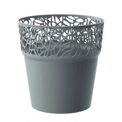 Rund blomkruka med spets - 17,5 cm - Naturo - Stengrå - 