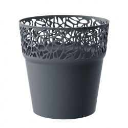 Vaso di fiori rotondo con pizzo - 17,5 cm - Naturo - Grafite - 
