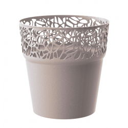 Rund blomsterpotte med blonder - 17,5 cm - Naturo - Mocca - 