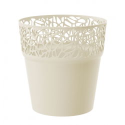Rund blomkruka med spets - 17,5 cm - Naturo - Kräm - 