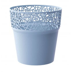 Rund blomsterpotte med blonder - 12 cm - Træ - Isgrå - 
