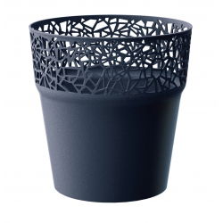 Rund blomsterpotte med blonder - 12 cm - Træ - antracit - 