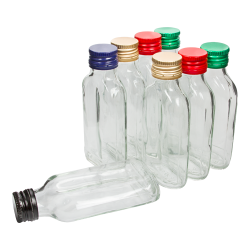 Likør "hoftekolbe" flaske med præ-gevind kapsler - 100 ml - 8 stk - 