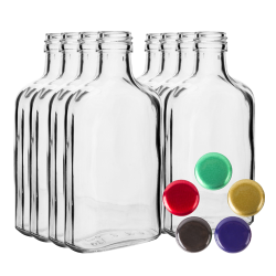 Likør "hoftekolbe" flaske med præ-gevind kapsler - 100 ml - 8 stk - 