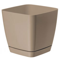 "Toscana" vierkante plantenpot met schotel - 11 cm - beige (cafe latte) - 