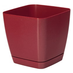 "Toscana" firkantet plantepot med en tallerken - 19 cm - metallisk rød - 