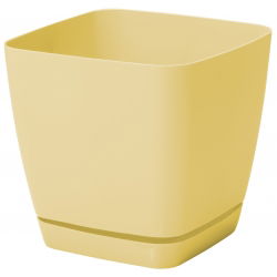 Quadratischer Blumentopf "Toscana" mit Untertasse - 25 cm - pastellgelb - 