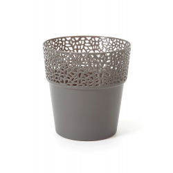 Potpot van "Rosa" met kantachtige afwerking - 13 cm - antracietgrijs - 
