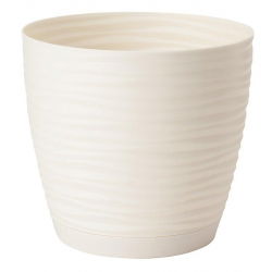 Okrugli lonac "Sahara petit" s tanjurom - 15 cm - kremasto-bijeli - 
