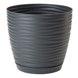 "Sahara petit" rund kruka med fat - 11 cm - antracitgrå - 