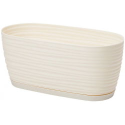 "Sahara petit" dugačak biljni lonac s pladnjem - 27 x 13 cm - kremasto-bijela - 