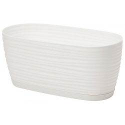 "Sahara petit" dugačak biljni lonac s pladnjem - 27 x 13 cm - bijeli - 