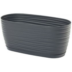 "Sahara petit" dugačak biljni lonac s pladnjem - 27 x 13 cm - antracitno-siva boja - 