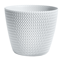 Vaso rotondo "Splofy" per imitazione del lavoro in vimini - 22 cm - bianco - 