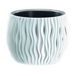 Pot tanaman bulat "Sandy Bowl" dengan sisipan - 18 cm - putih - 