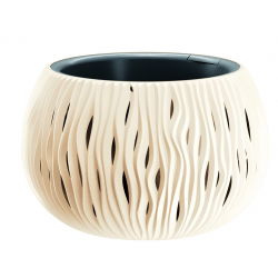 Maceta redonda "Sandy Bowl" con inserto - 37 cm - blanco cremoso - 