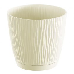 Oală rotundă „Sandy P” cu o farfurie - 11 cm - alb cremoasă - 