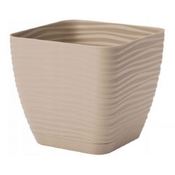 Vaso quadrato "Sahara petit" con piattino - 13 cm - caffè latte - 