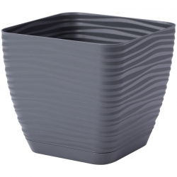 Vierkante pot "Sahara petit" met schotel - 11 cm - antracietgrijs - 