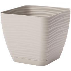 Vierkante pot "Sahara petit" met schotel - 11 cm - lichtgrijs - 