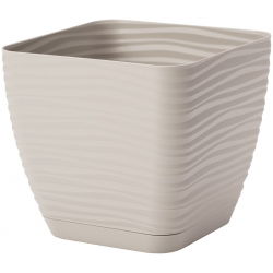 Pot persegi "Sahara petit" dengan cawan - 13 cm - abu-abu muda - 