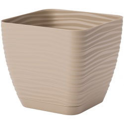 "Sahara petit" fyrkantig kruka med fat - 19 cm - café latte - 