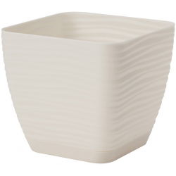Vierkante pot "Sahara petit" met schotel - 11 cm - crèmewit - 