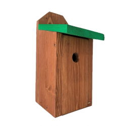Birdhouse rinnalle, puunvarpunen ja kärpäset - seiniin asennettavaksi - ruskea ja vihreä katto - 