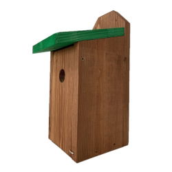 Birdhouse rinnalle, puunvarpunen ja kärpäset - seiniin asennettavaksi - ruskea ja vihreä katto - 