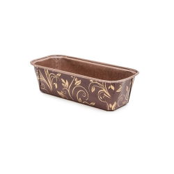 Rechteckige Papierkuchenform "Plumpy" - 15,8 x 5,5 x 5,2 cm - braun mit Aufdruck - 20 Stk - 