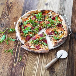 Piatra rotunda de pizza cu maner + cutit - 33 cm - 