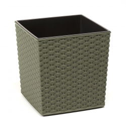 Plantador ecológico "Juka Eco", com mistura de madeira - 25 cm - rattan - verde floresta - 